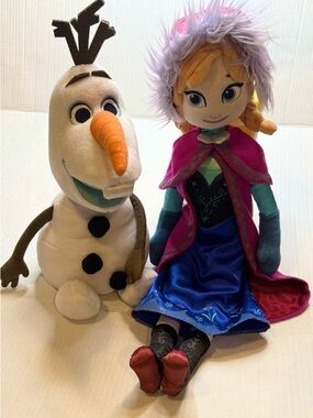 Disney Frozen Anna 22” Plush Doll w Olaf 13” Stuffed Toy Large Bundle EUC